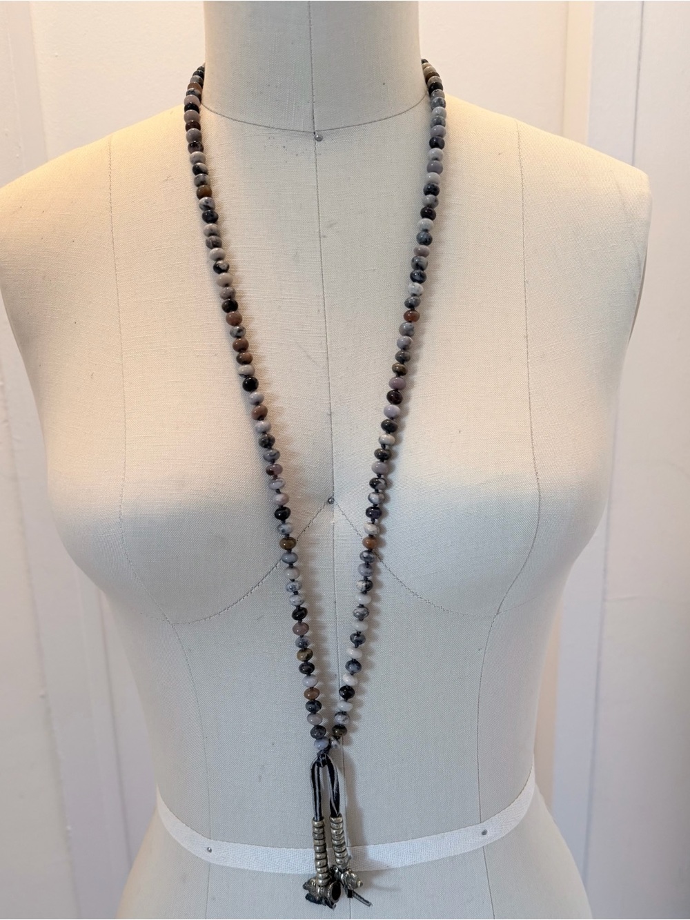 JEN STOCK Dendritic Agate Higher Self Mala Necklace 136-Bead Tibetan Tally